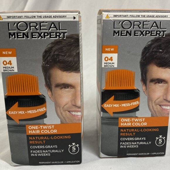 2 PACK - L'Oreal Men Expert One-Twist Hair Color - 04 MEDIUM BROWN - NEW! - Picture 1 of 7